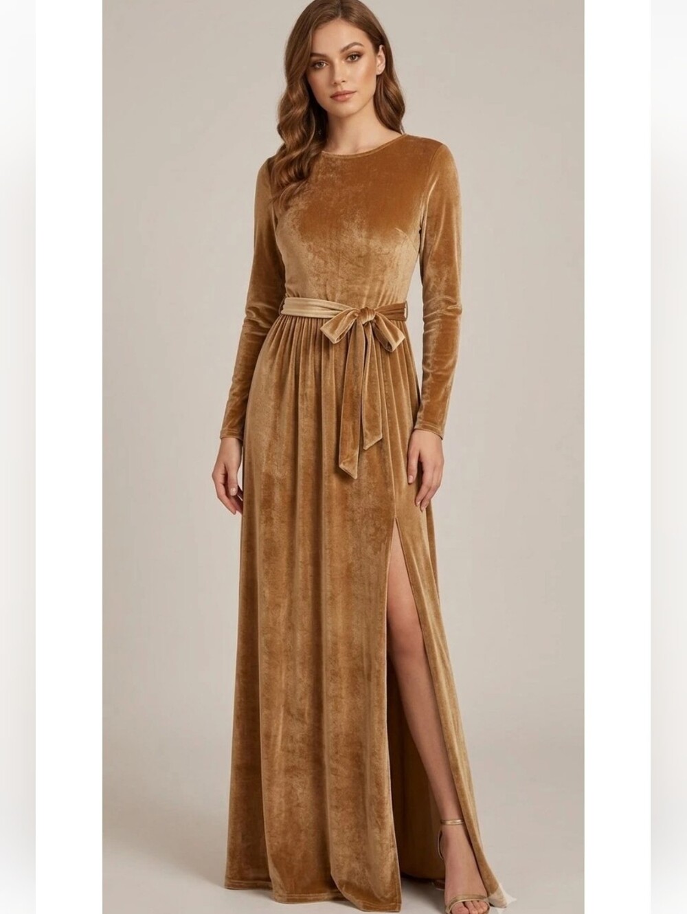Club London Gold Velvet Maxi Dress US 10 Holiday Party